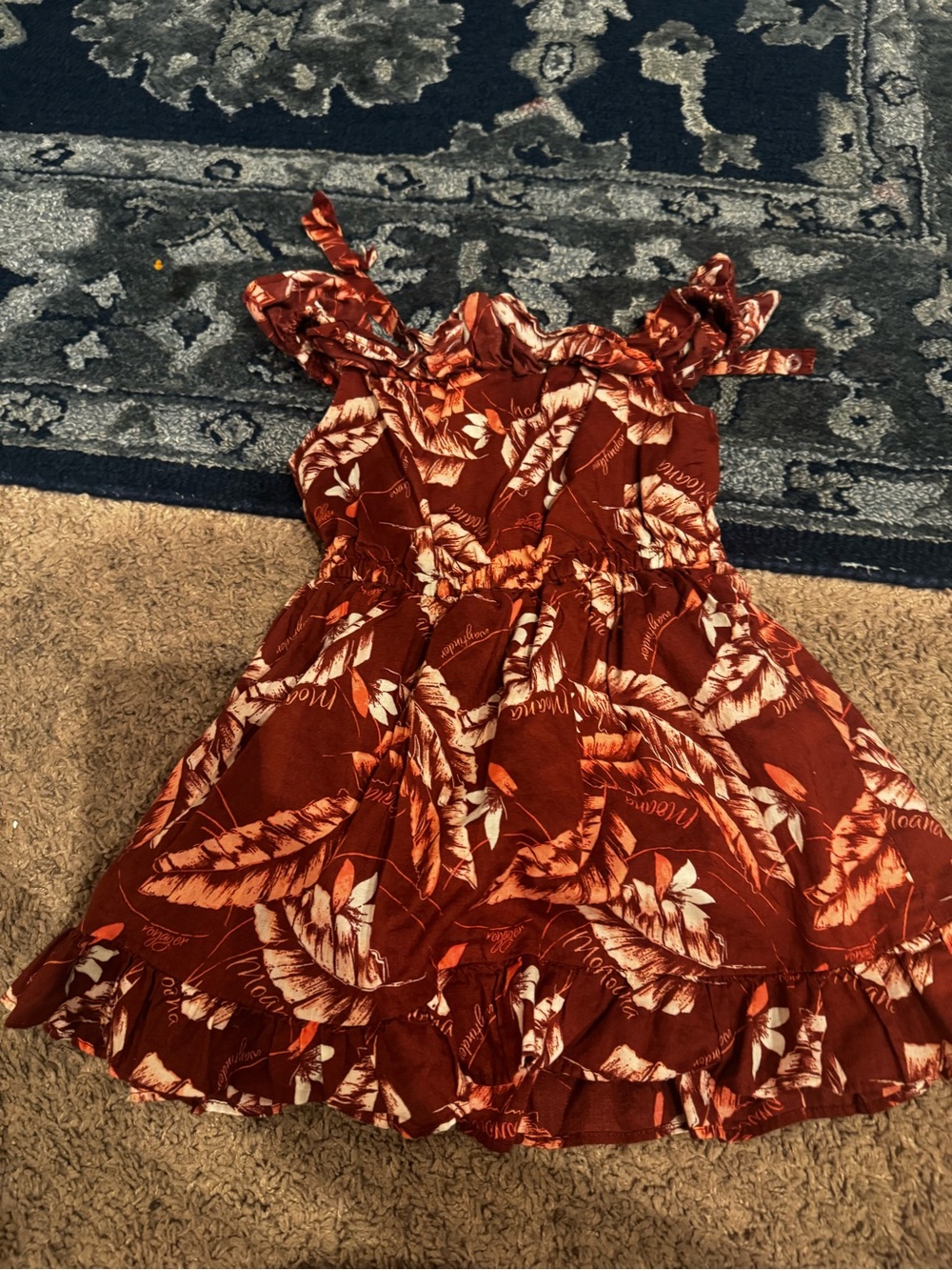 Disney Janie and Jack Moana ' Rust Tropical Print Ruffle Dress